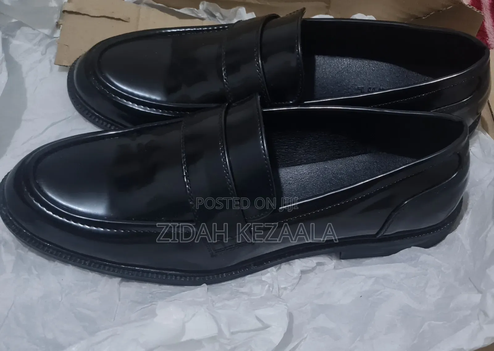 Black Leather Loafers , Size UK 8 or 42 a Half