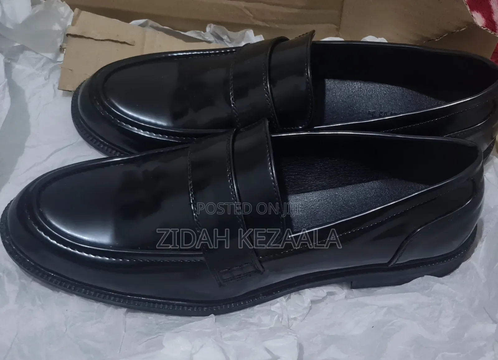 Black Leather Loafers , Size UK 8 or 42 a Half