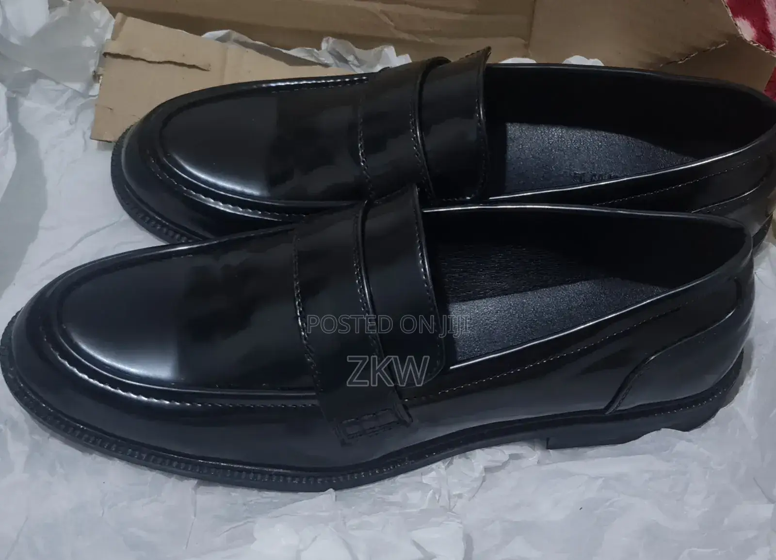 Black Leather Loafers , Size UK 8 or 42 a Half