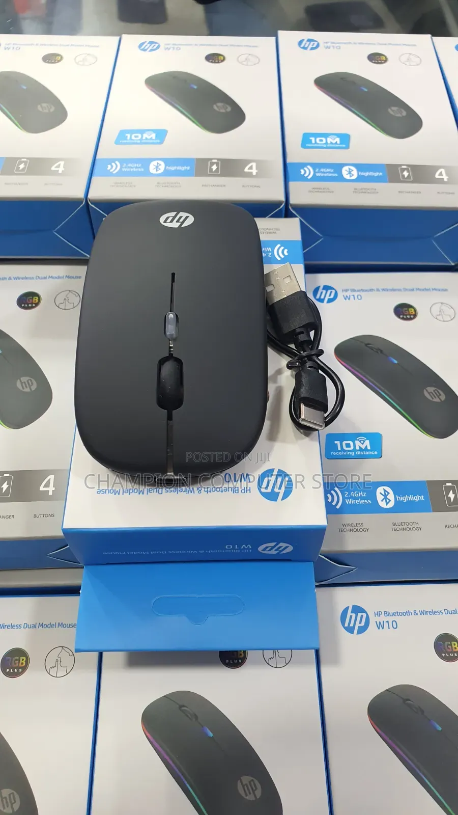 HP W10 Bluetooth Wireless Dual Mode Mouse – Rechargeable, RGB Light,