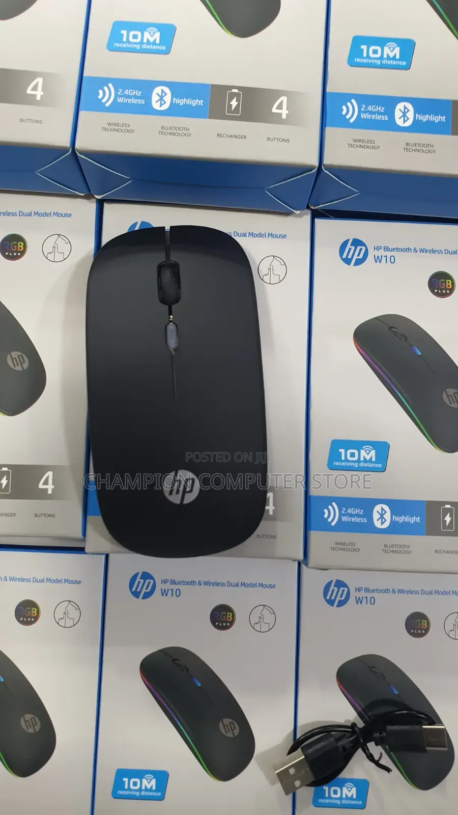 HP W10 Bluetooth Wireless Dual Mode Mouse – Rechargeable, RGB Light,
