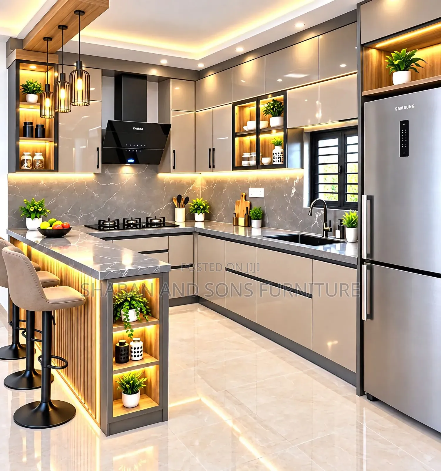 It's Kitchen Cabinets Made in Board Laminated in Gray Colour