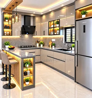 It's Kitchen Cabinets Made in Board Laminated in Gray Colour