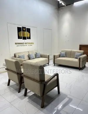 7 Seater Sofaset in High Density Sponge and Good Fabric Mahogany Wood