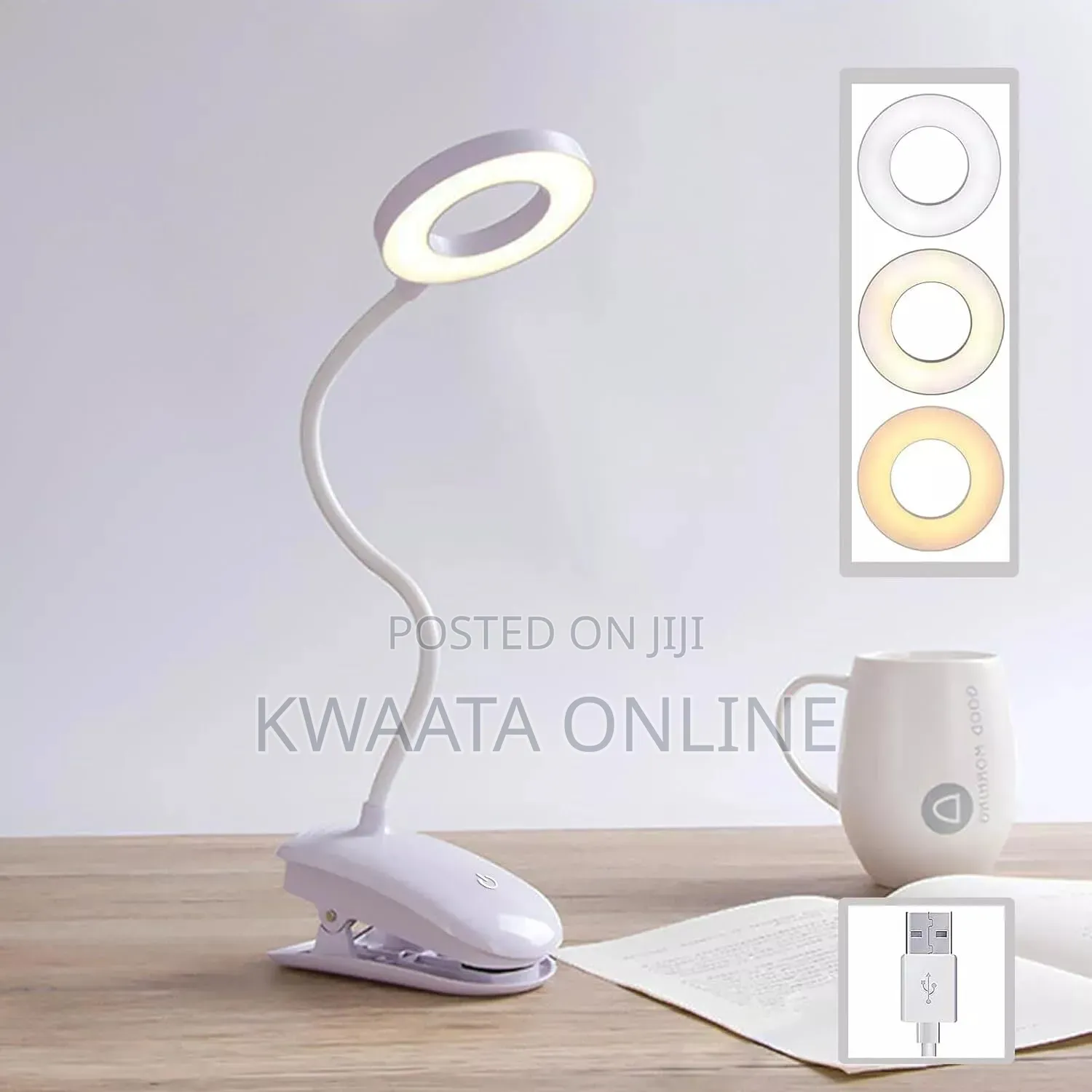 LED Ring Rechargeable Clip-on Desk Lamp –Flexible USB Reading Light