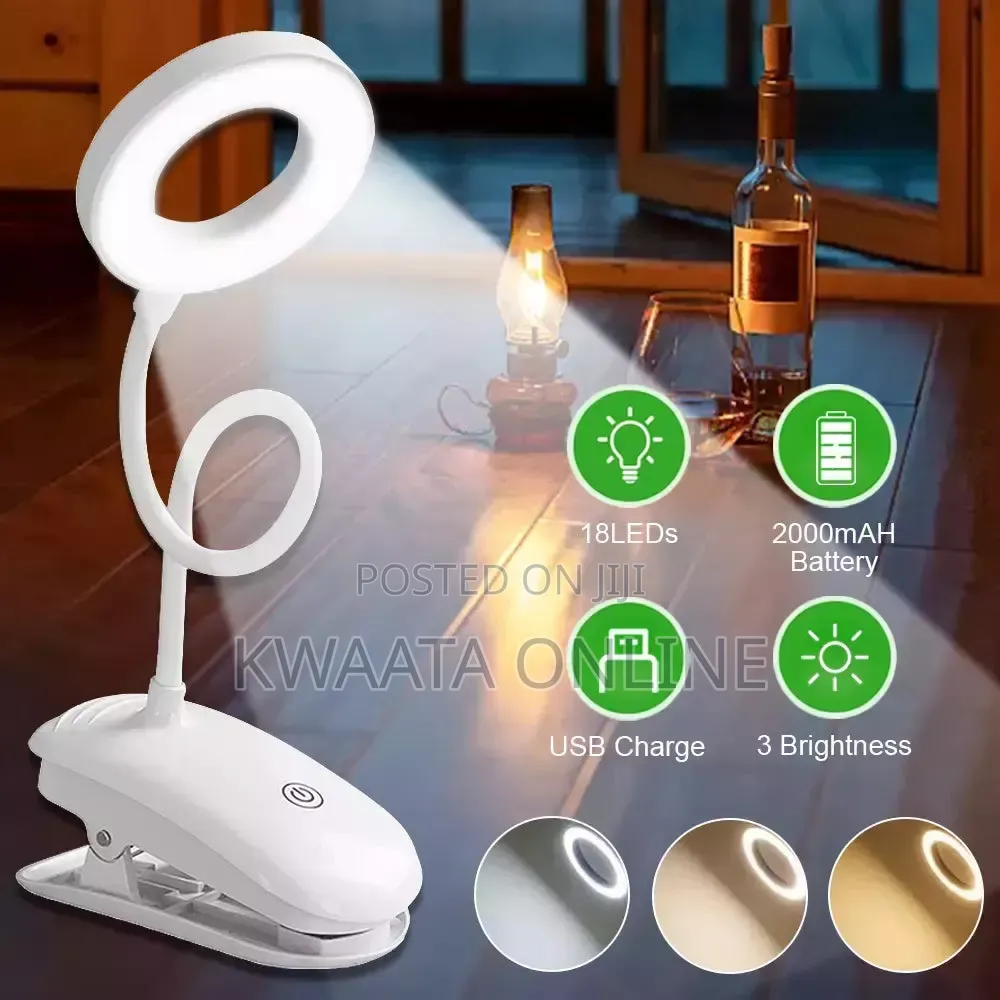 LED Ring Rechargeable Clip-on Desk Lamp –Flexible USB Reading Light