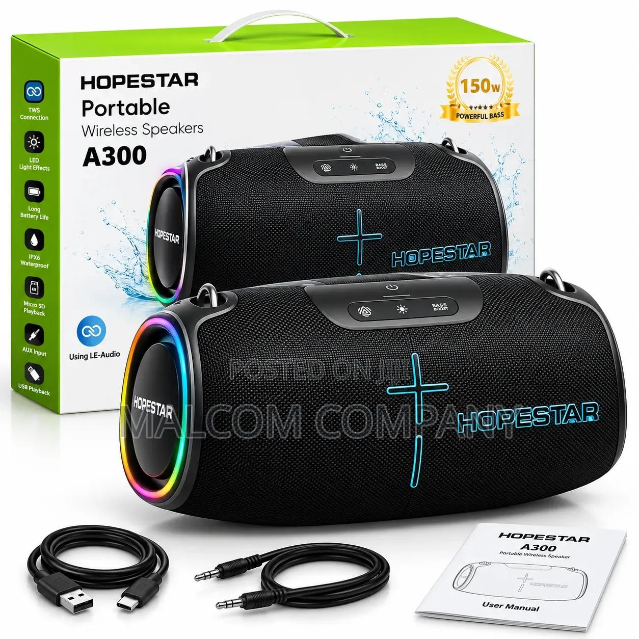 HOPESTAR A300 150W Portable Bluetooth Speaker Powerful Bass LED Light