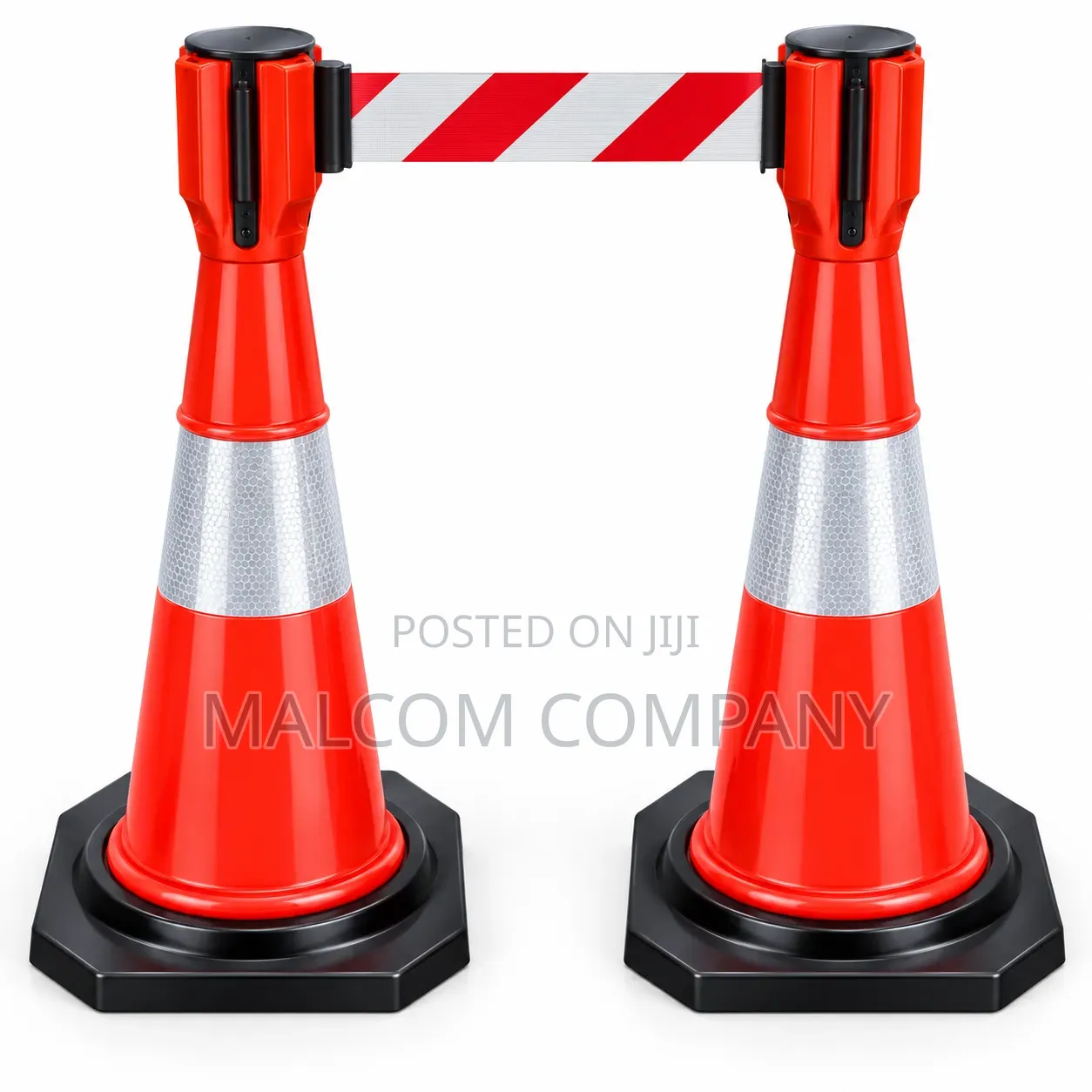 Retractable Traffic Cone Barrier Set With Red & White Safety Belt