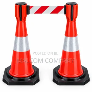 Retractable Traffic Cone Barrier Set With Red & White Safety Belt