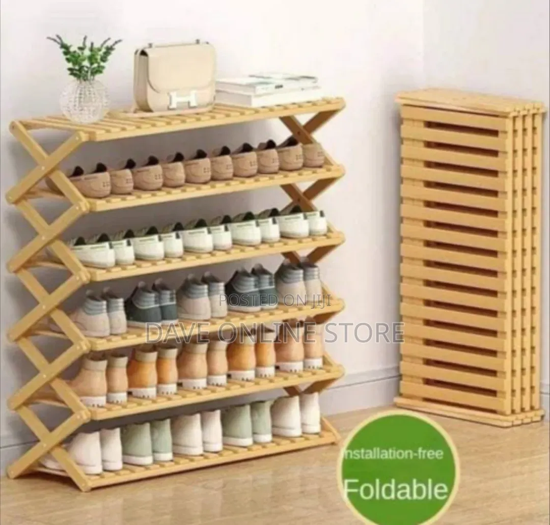 6-Tier Wooden and Bamboo Foldable Shoe Rack
