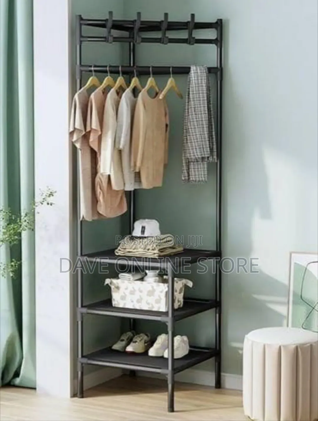 Multi-Function Corner Coat Rack, Floor Stationary Clothes Hanger