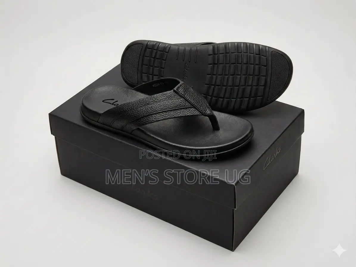 Clarks Black Premium Leather Rubber Soft Genuine Sandals