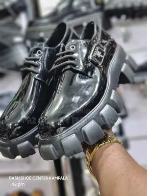 Prada Monolith Brushed Leather Lace-Up Shoes