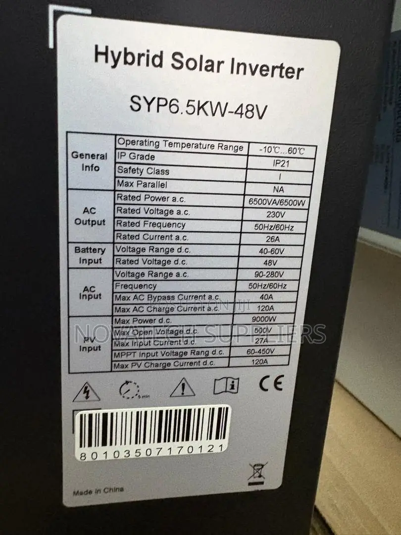 6500w 48v Hybrid Solar Inverter 60-450v MPPT