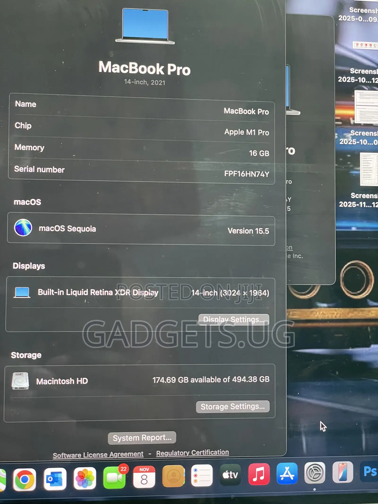 Laptop Apple MacBook Pro 16GB Apple M1 Pro SSD 500GB