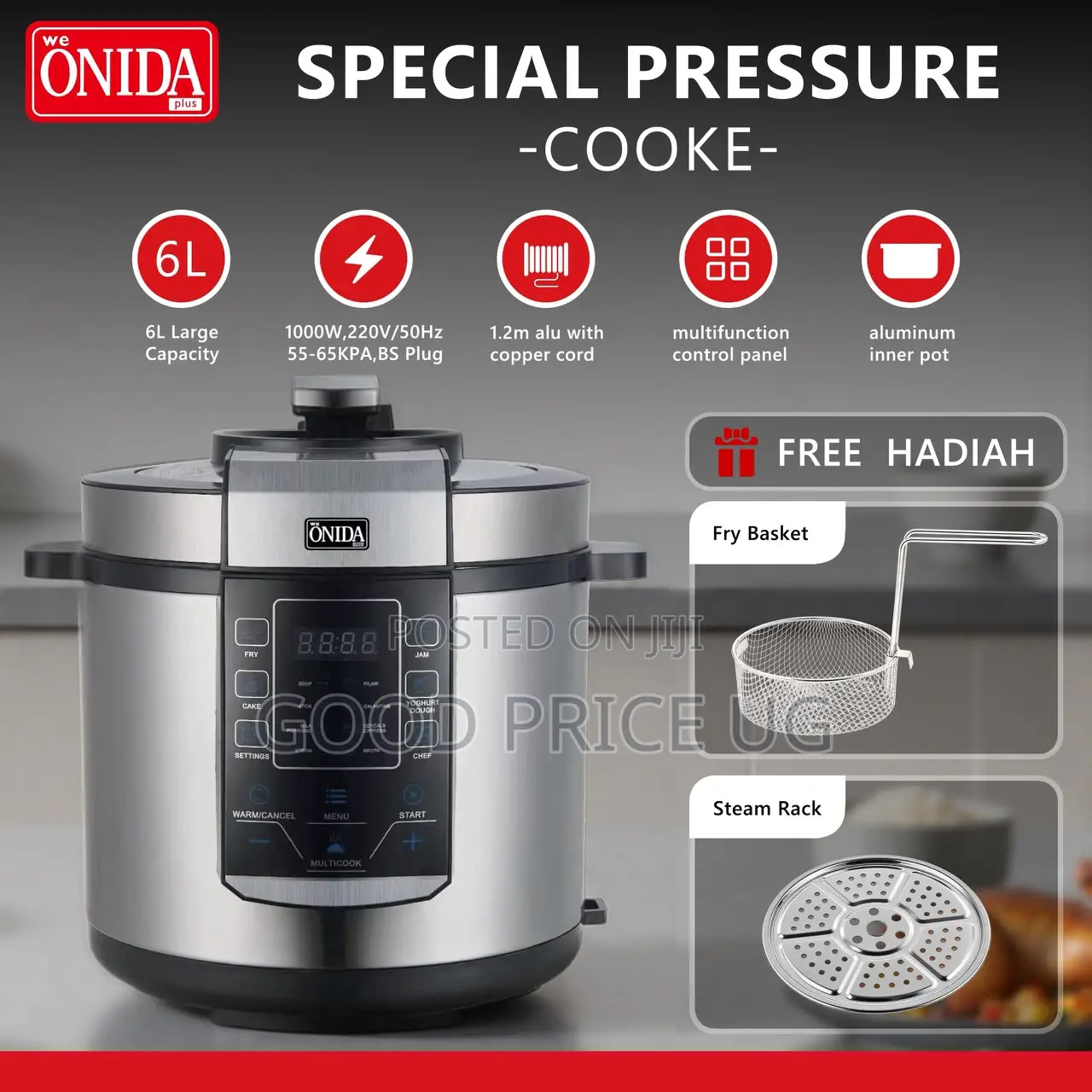 ONIDA Plus 6L Electric Pressure Cooker, a 1000W