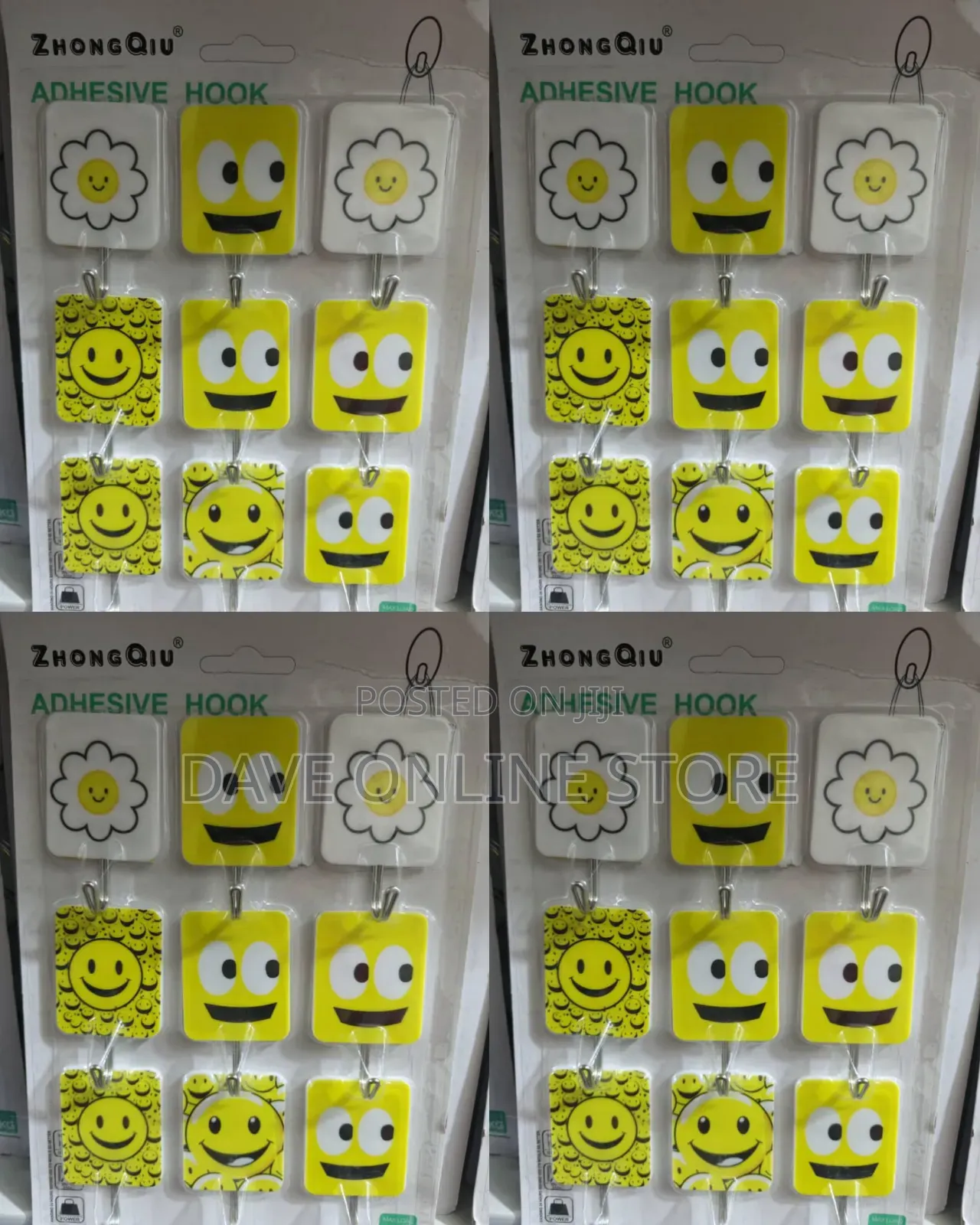 Bright Yellow Square Adhesive Wall Hooks