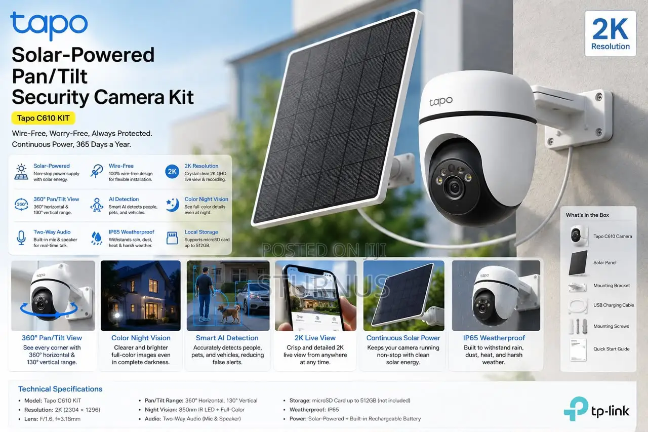 Solar-Powered Pan/Tilt Security Camera Kit