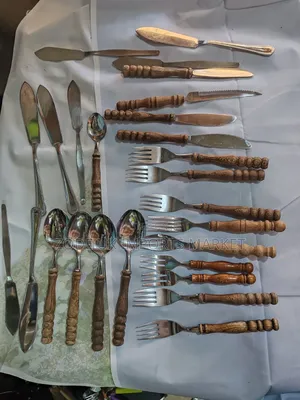 Wooden Handle Set of Spoons and Folks
