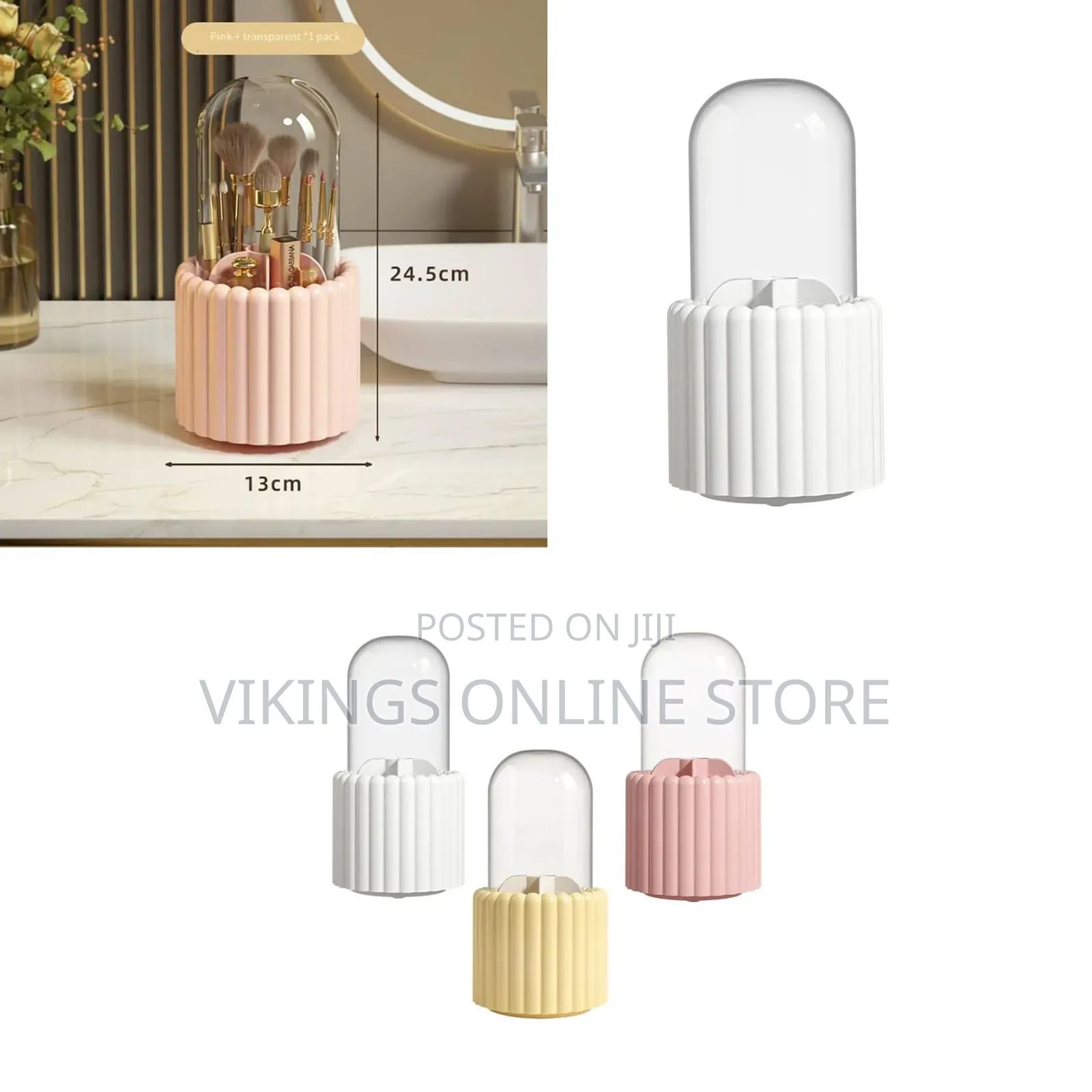 360 Degree Rotatable Round Makeup Brush Holder With Lid Storage
