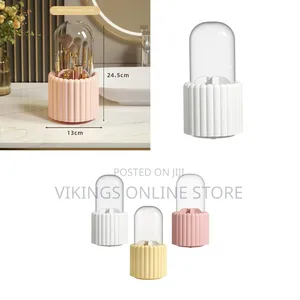 360 Degree Rotatable Round Makeup Brush Holder With Lid Storage