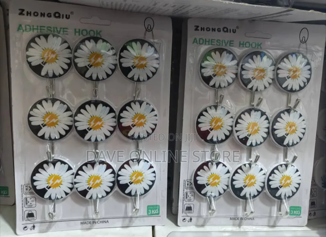 Package Contains Decorative Daisy-Patterned Adhesive Wall Hooks