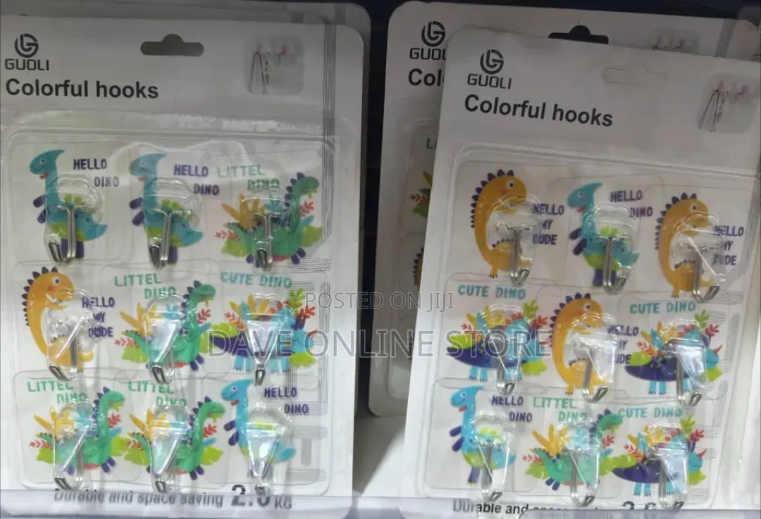 Pack of Nine Guoli Colorful Cartoon Dinosaur Self-Adhesive Wall Hooks