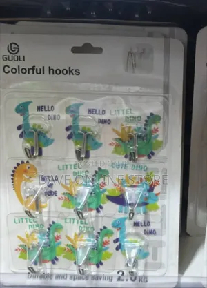 Pack of Nine Guoli Colorful Cartoon Dinosaur Self-Adhesive Wall Hooks