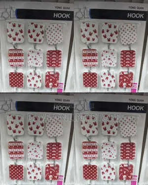 Pack of Nine Festive Red-and-White Patterned Self-Adhesive Wall Hooks