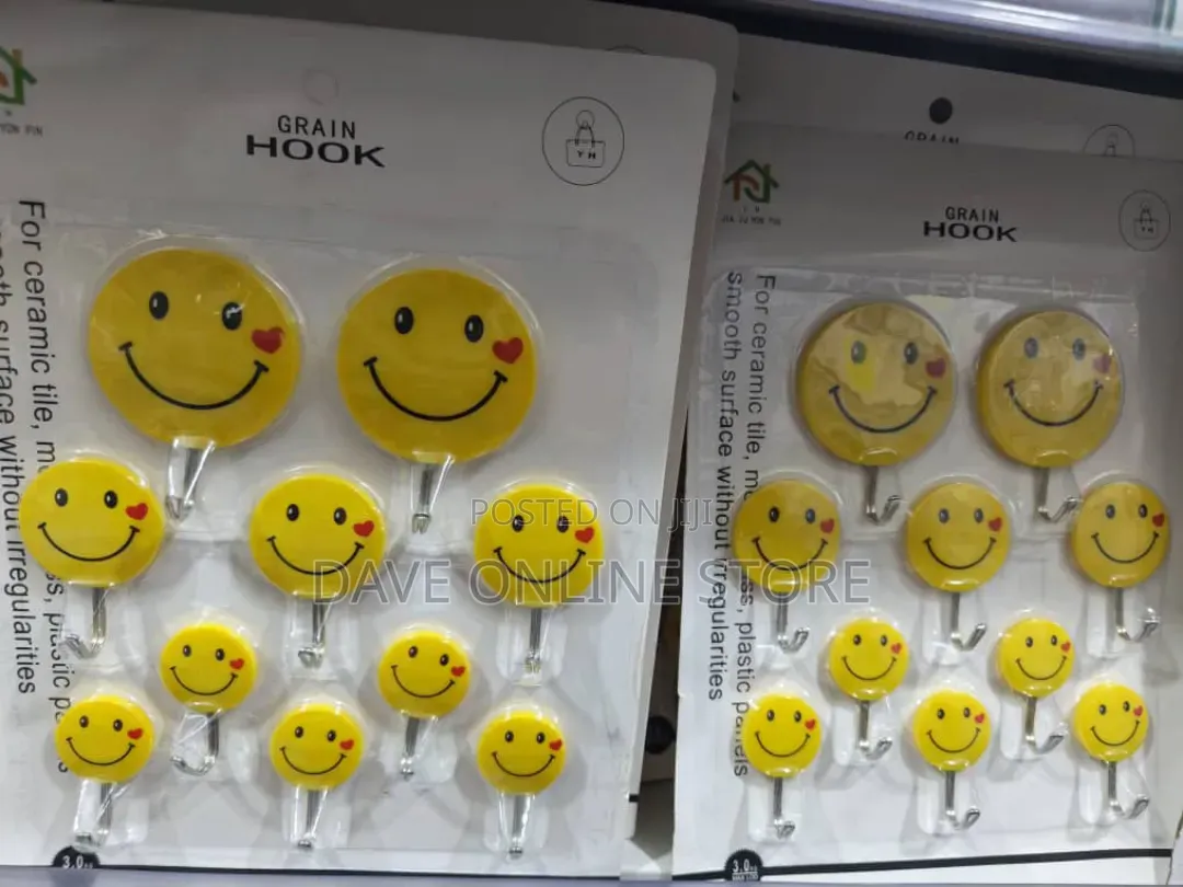 Pack of Self-Adhesive Yellow Smiley Face Wall Hooks