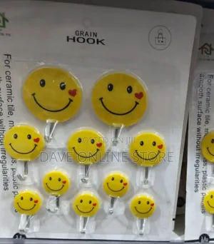 Pack of Self-Adhesive Yellow Smiley Face Wall Hooks