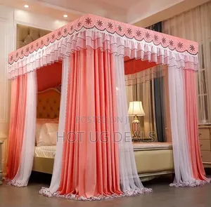 5x6 4 Stand Curtain Mosquito Net for Beds - Pink/White