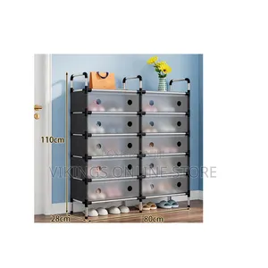 A 12-Tier Double-Column Dustproof Shoe Storage Rack With Translucent