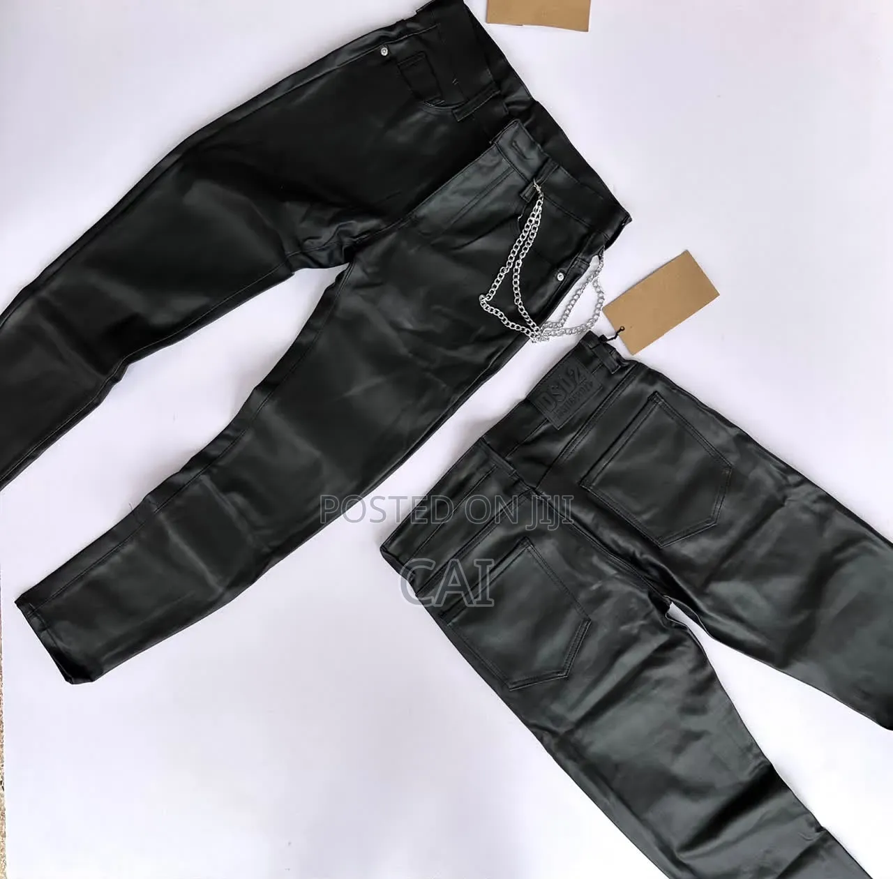 Slim-Fit Men's Black Leather Jeans