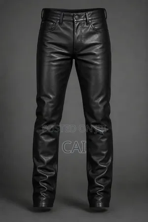 Slim-Fit Men's Black Leather Jeans
