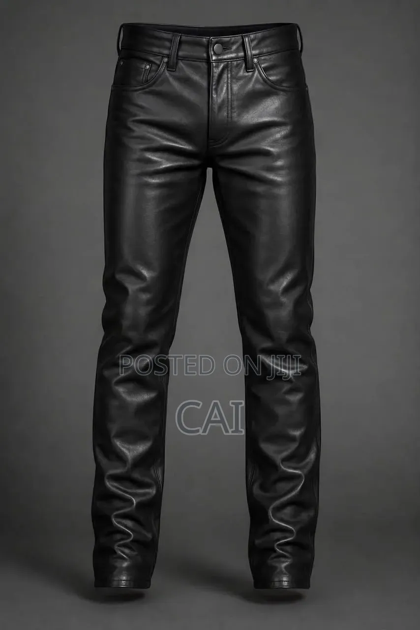 Slim-Fit Men's Black Leather Jeans