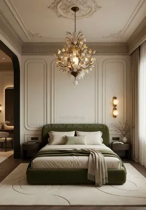 It's 5by6 Bed in Gray Colour Mix With Glod Strip Has Two Side Drawer