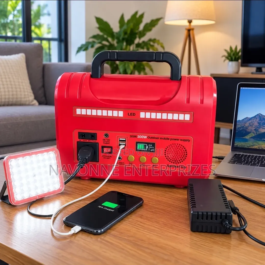 Red 300W Portable Power Station, Mini Floodlight Charging Adapter