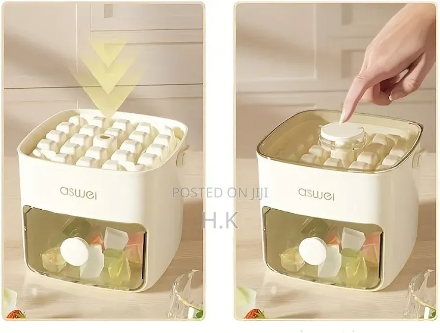 Ice Cube Maker With Tray and Lid, 2-in-1 Design, White