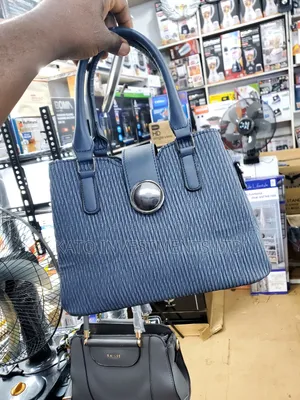Blue Textured Faux-Leather Handbag