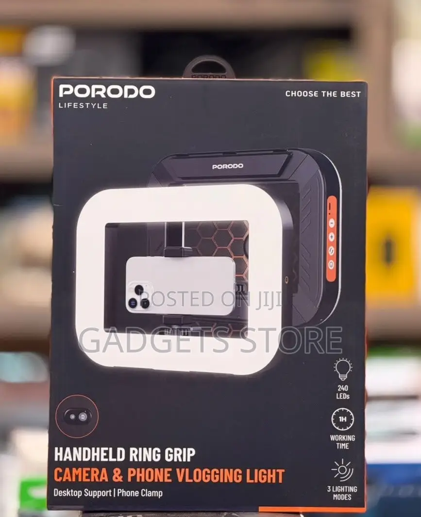 Porodo Lifestyle Handheld Ring Grip Camera Phone Vlogging Light