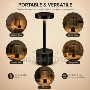 Cylindrical Cordless Rechargeable LED Table Lamp With USB Charging