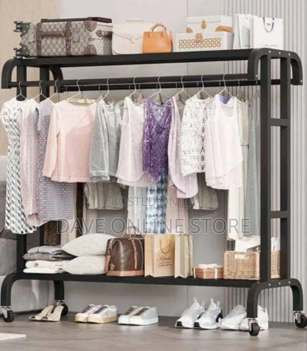 Black Metal Rolling Clothes Rack
