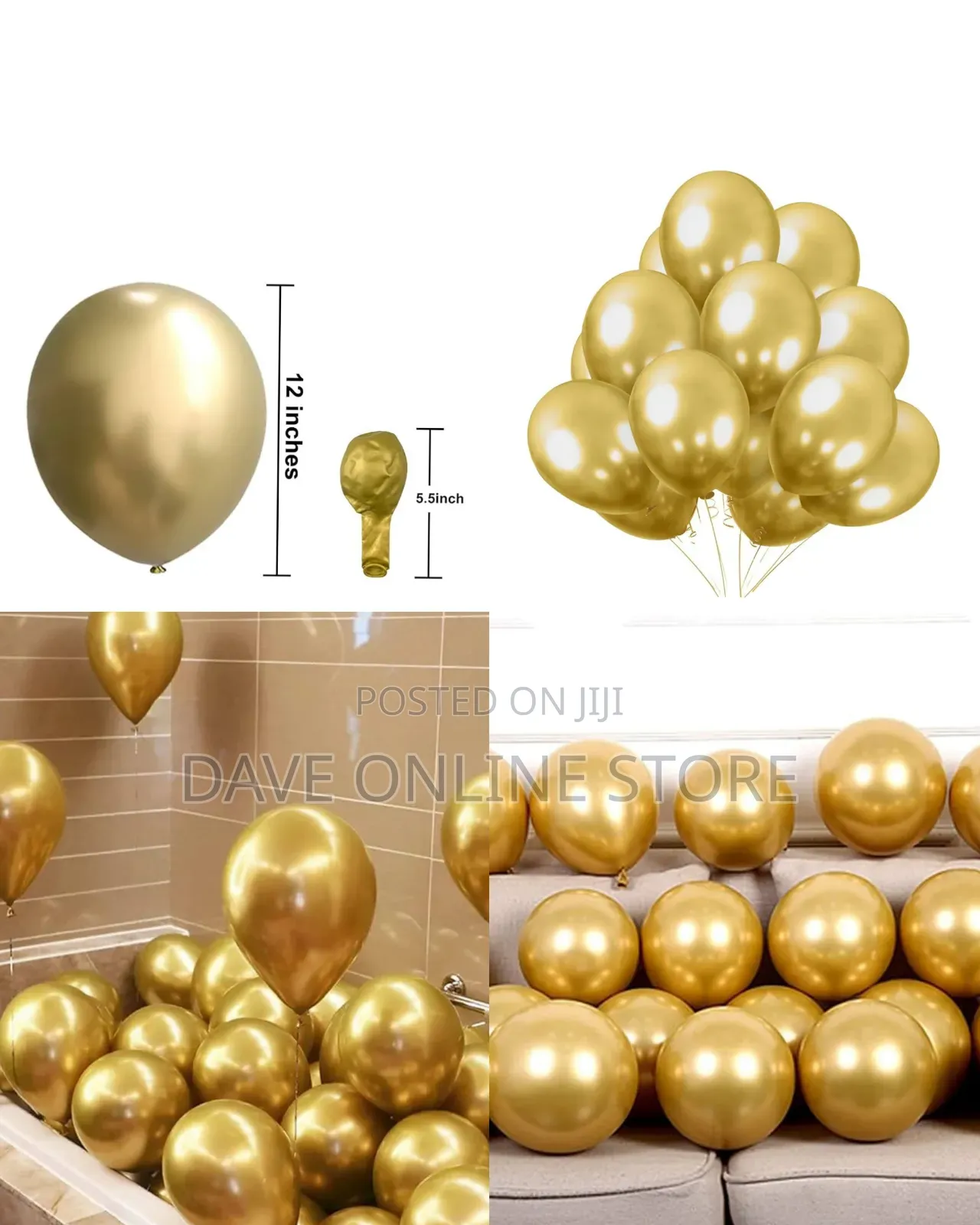 12 Inch
Round 100 Pieces Gold Balloons