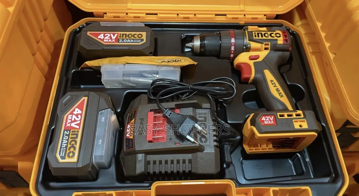 INGCO 42V Max Brushless Cordless Impact Drill Kit 2 Batteries