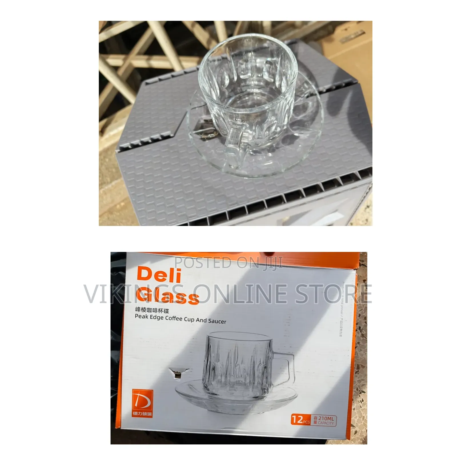 Deli Glass Peak Edge Coffee Cup and Saucer Made of Clear Paneled Glass