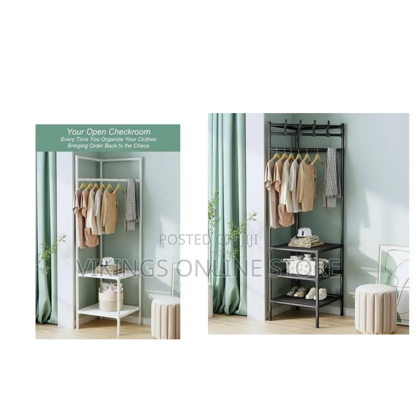 Multi-Function Corner Coat Rack, Floor Stationary Clothes Hanger 3step