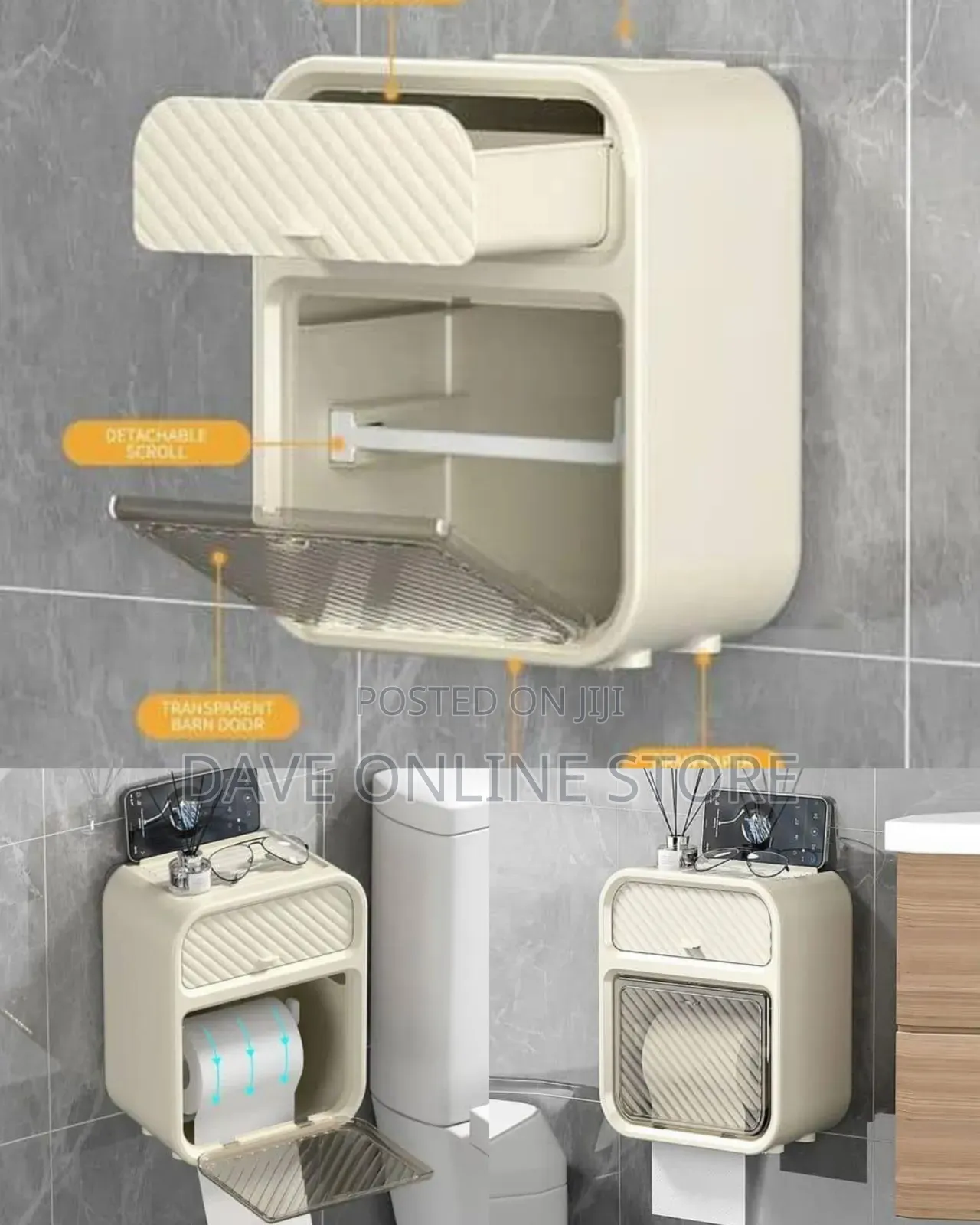 3-in-1 Wall-Mounted Toilet Paper Holder and Bathroom Organizer