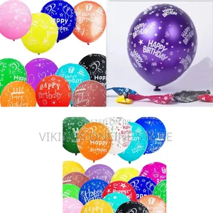 100Pcs "Happy Birthday" Printed Colorful Latex Birthday Balloons