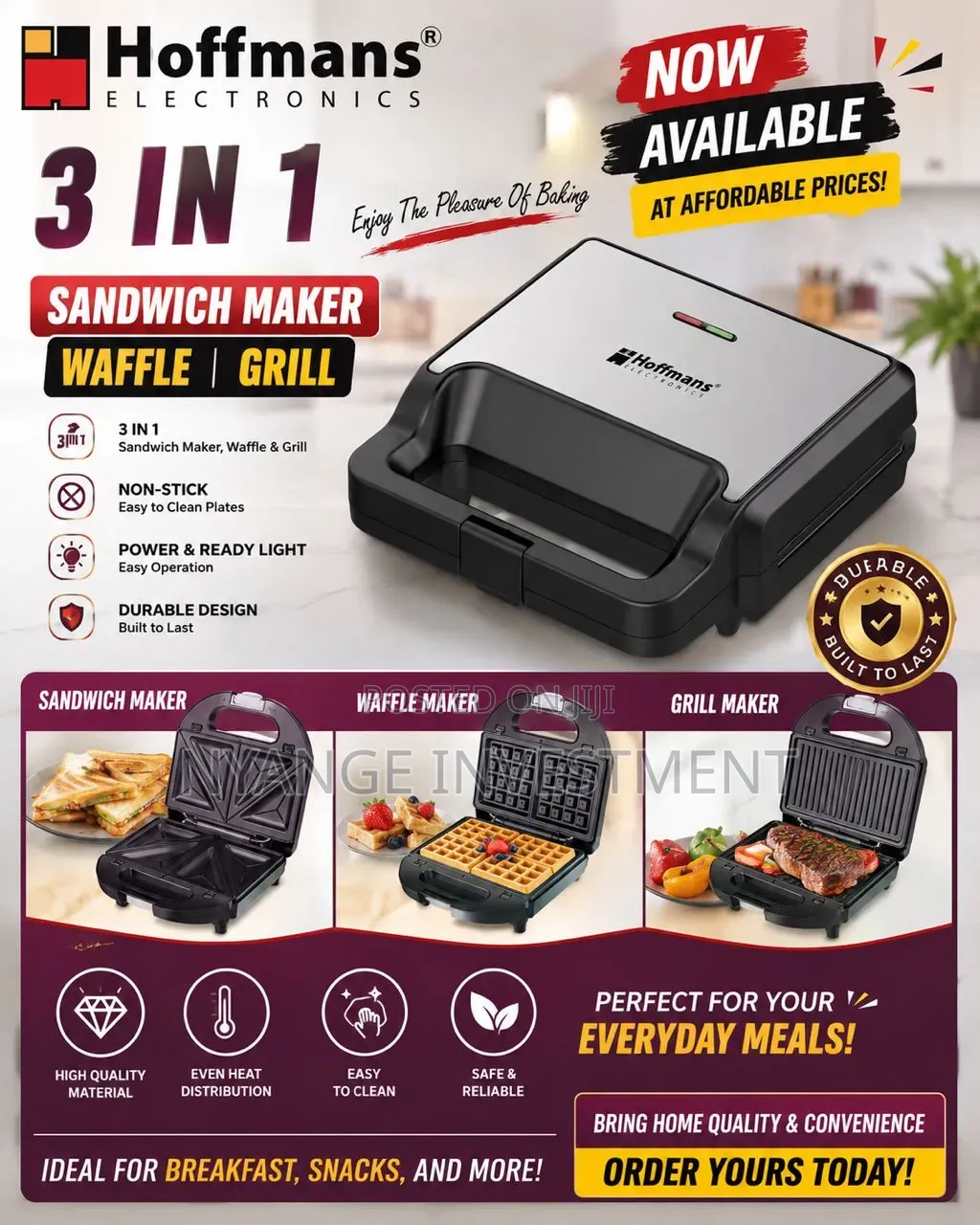 3 in 1 Sandwich Maker. Hoffman Sandwich Maker